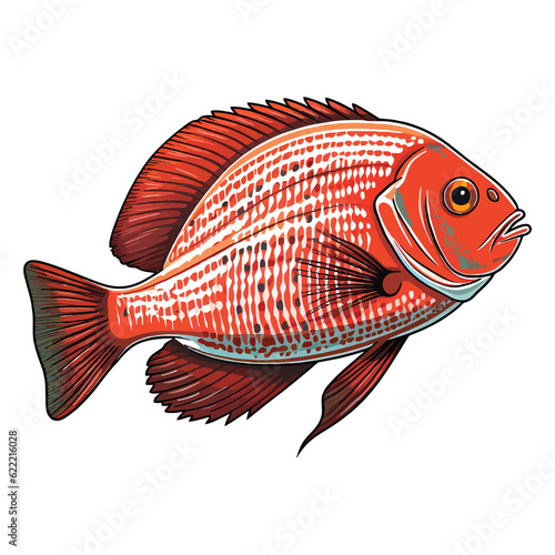 Eye-Catching Aquatic Art: Red Discus Fish Brought to Life in 2D Illustration