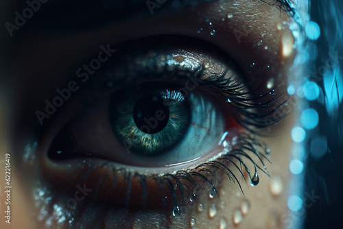 Amazing 3d blue eye closeup super realistic render in dark atmosphere