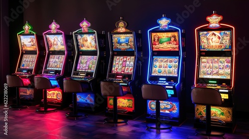 Slot machines created by popular manufacturers at the forefront of the gaming industry. These industry pioneers are known for their state-of-the-art technology. Generated by AI.