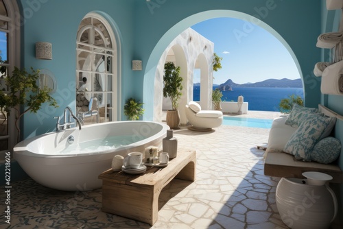 Elegant and Spacious Bathroom in a Greek Island Villa with Luxury Design  a freestanding bathtub