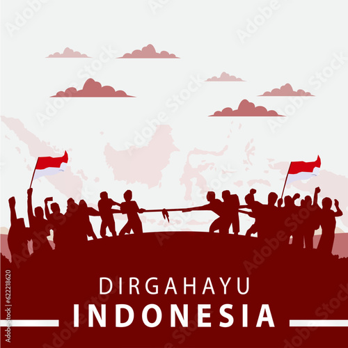 independence day indonesia with close up tug of war silhouette illustration