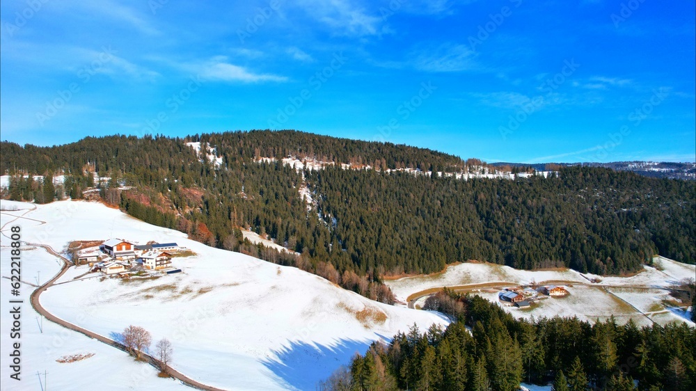 Vöran - South Tyrol - Italy - Flight with the drone over the snowy landscape of the beautiful mountains Vöran - South Tyrol - Italy - Flight with the drone over the snowy landscape of the beautiful mountains