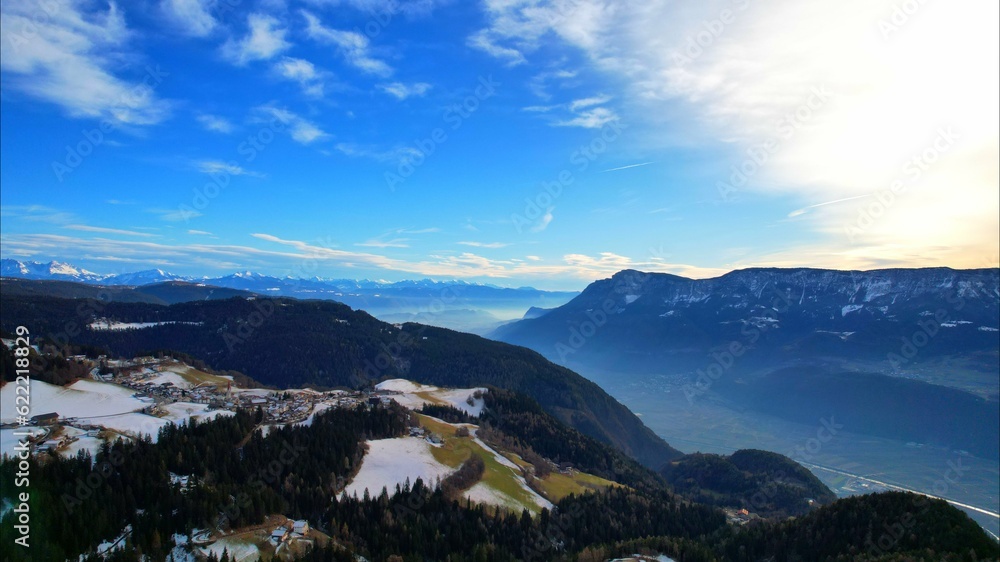 Hafling - South Tyrol - Italy - Flight with the drone over the snowy landscape of the beautiful mountains
