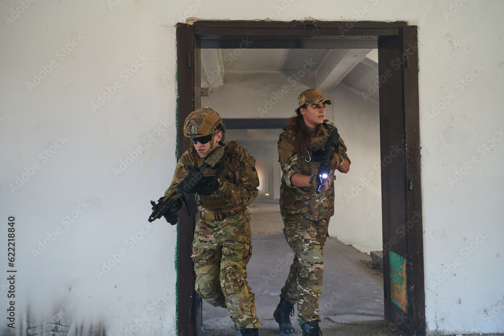 A group of professional soldiers bravely executes a dangerous rescue mission, surrounded by fire in a perilous building. A group of professional soldiers bravely executes a dangerous rescue mission, surrounded by fire in a perilous building.
