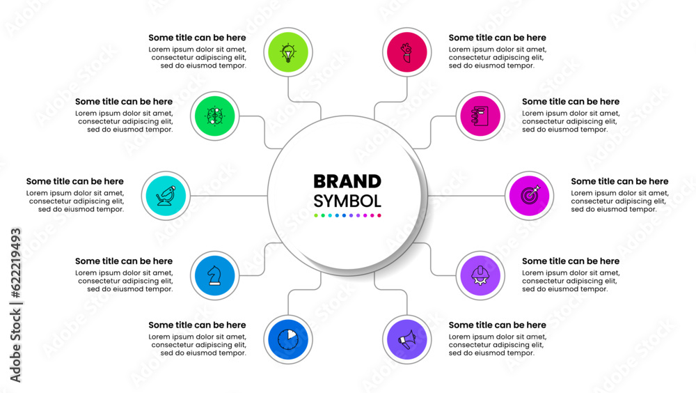 Infographic template. 10 connected circles to the center Infographic template. 10 connected circles to the center