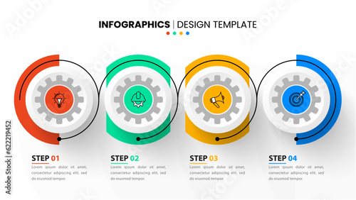 Infographic template. 4 gears in a row with icons