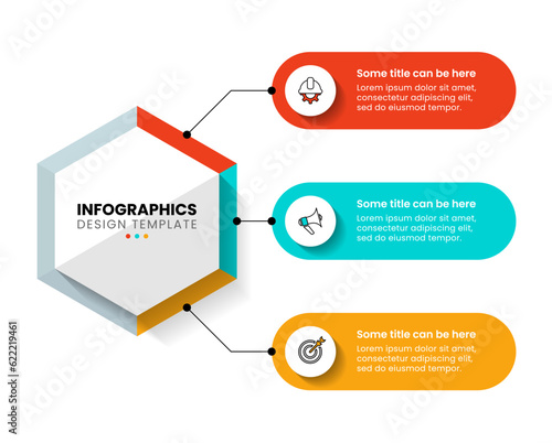 Infographic template. Hexagon with three steps and icons
