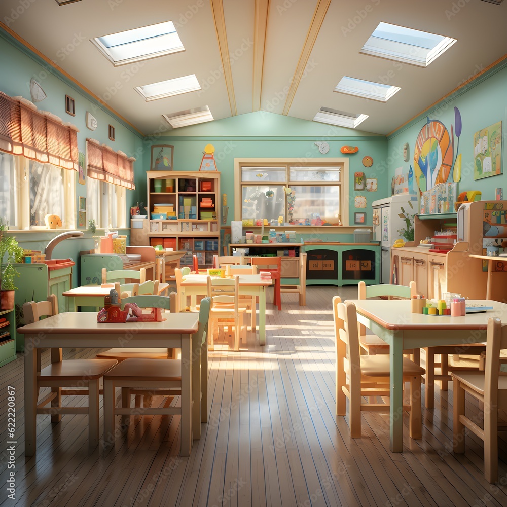 Interior design kindergarten preschool classroom