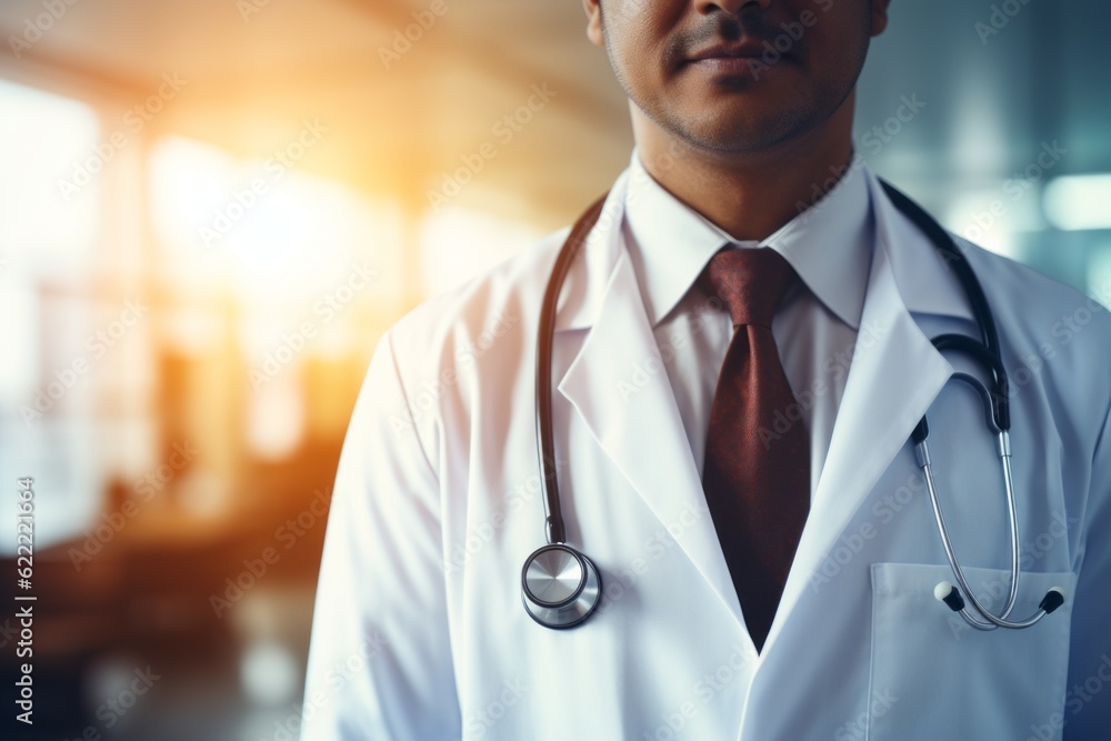 Blurred Interior Of Doctor With Stethoscope, Generative AI Blurred Interior Of Doctor With Stethoscope, Generative AI