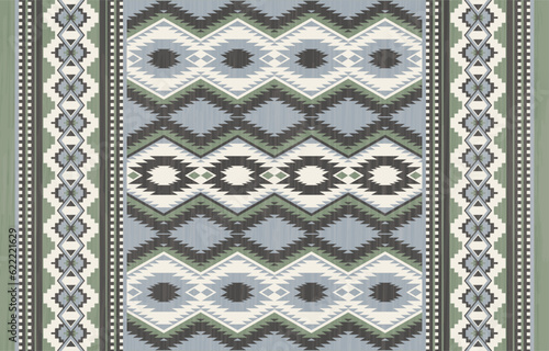 Green Navajo ethnic seamless pattern native american jewelry southwestern ethnic decoration style boho geometric jewelry seamless pattern mexican blanket rug Illustration of a woven rug