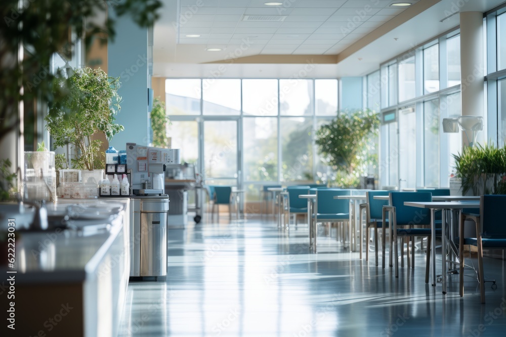 Blurred Interior Of Hospital Cafe, Generative AI Blurred Interior Of Hospital Cafe, Generative AI