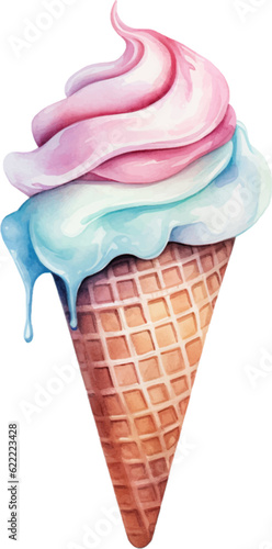 watercolor ice cream cone on white background
