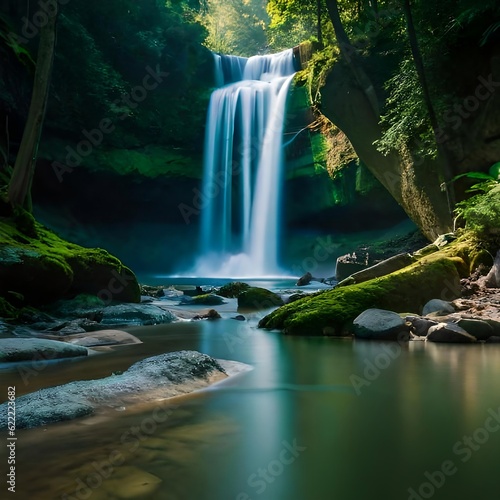Panoramic_beautiful_deep_forest_waterfall_in_Africa