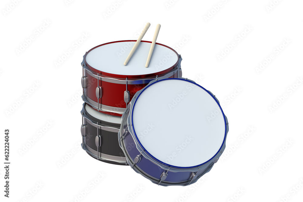 Set of musical drums isolated on white background. 3d render