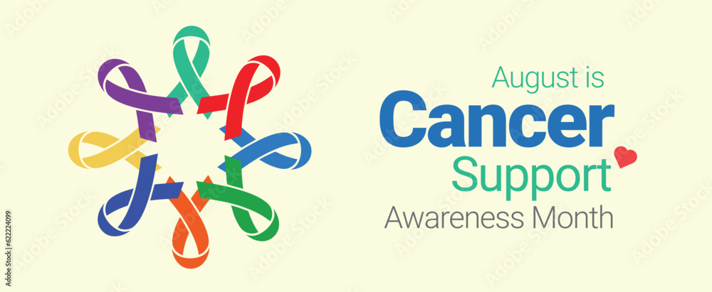 August is World Cancer Support Month vector banner. Flat and colorful design. August is World Cancer Support Month vector banner. Flat and colorful design.