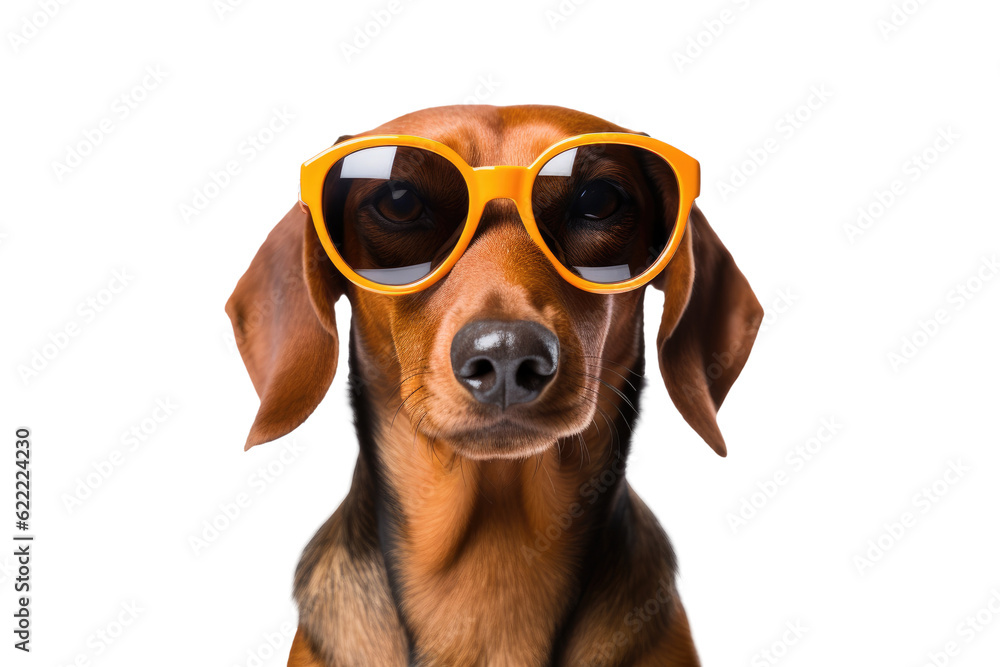 dog with orange  sunglasses isolated on transparent background