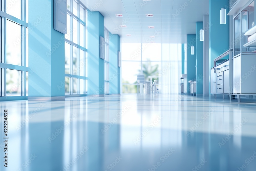 Obraz premium Blurred Interior Of Hospital, Generative AI 