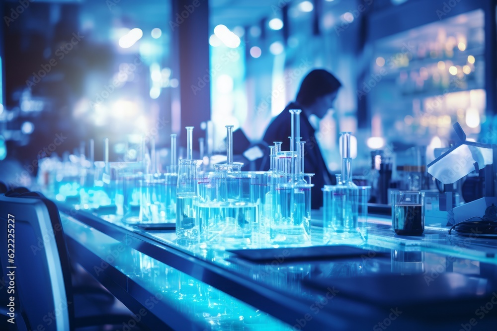 Blurred Interior Of Scientists Working At The Laboratory, Generative AI Blurred Interior Of Scientists Working At The Laboratory, Generative AI