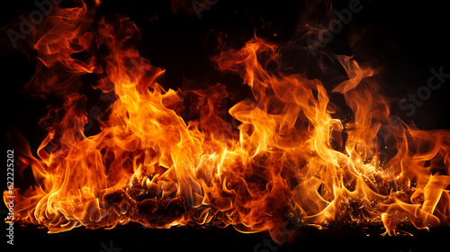 Fire flames on black background, abstract fire flames isolated on black background 