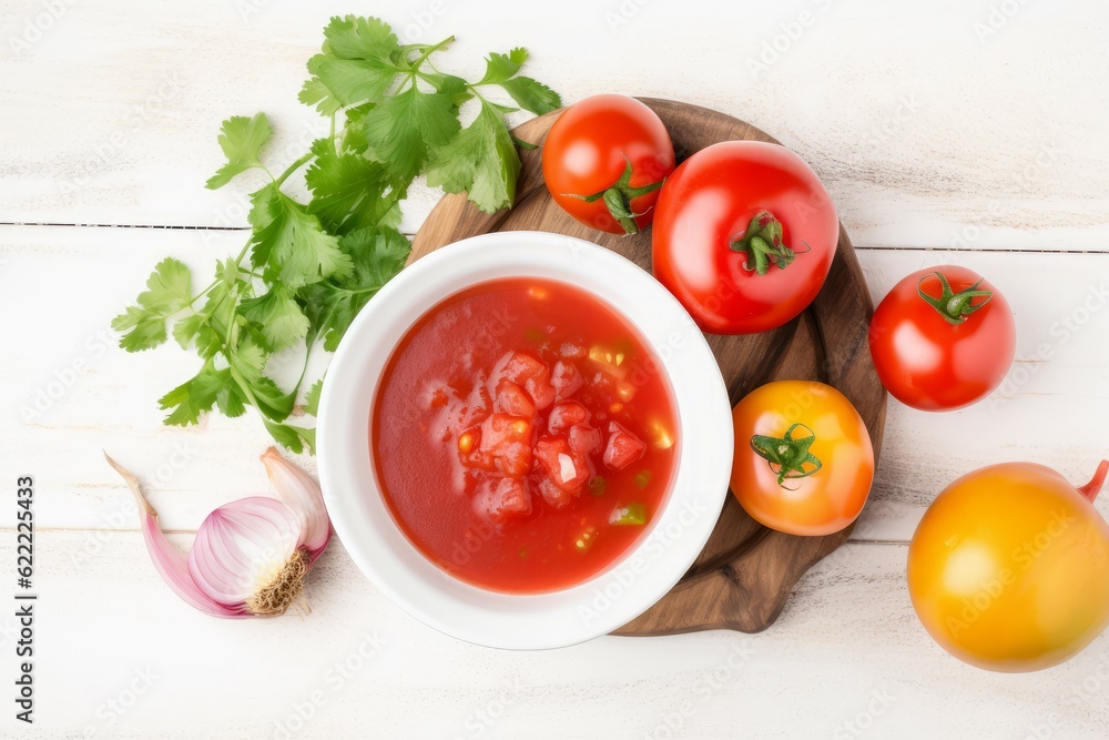 Tomato soup top view. Generate Ai Tomato soup top view. Generate Ai