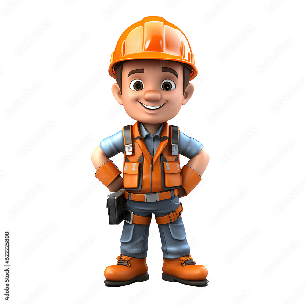 Construction project foreman wearing helmet and vest, 3D rendering illustration. clean transparent background,generative ai Construction project foreman wearing helmet and vest, 3D rendering illustration. clean transparent background,generative ai