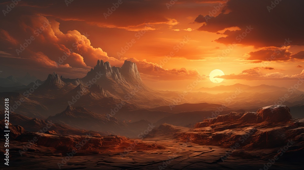 sunset over the mountains. Generative ai