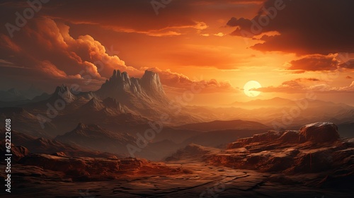 sunset over the mountains. Generative ai © Hendrikus