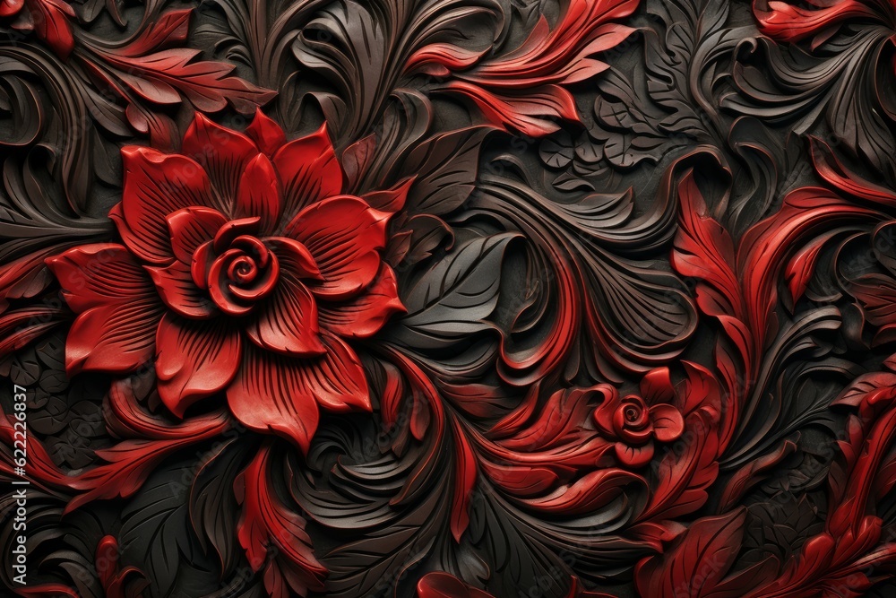 Richly ornate black red wall. Generate Ai Richly ornate black red wall. Generate Ai