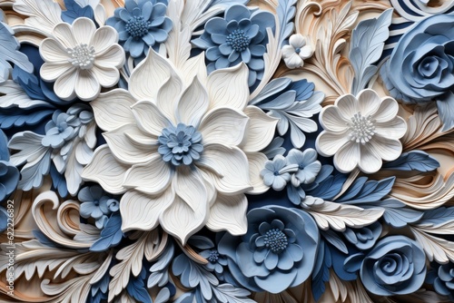Floral ornate white blue art. Generate Ai
