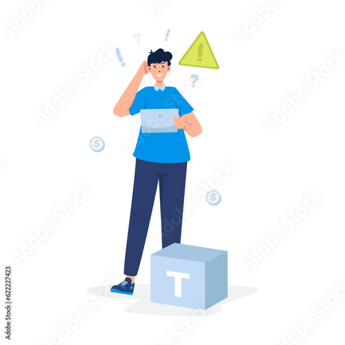 A man getting danger alert or threat warning flat illustration