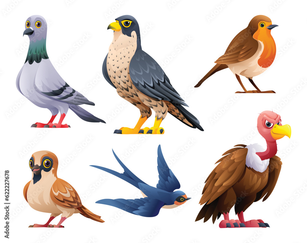 Fototapeta premium Collection of birds vector cartoon illustration