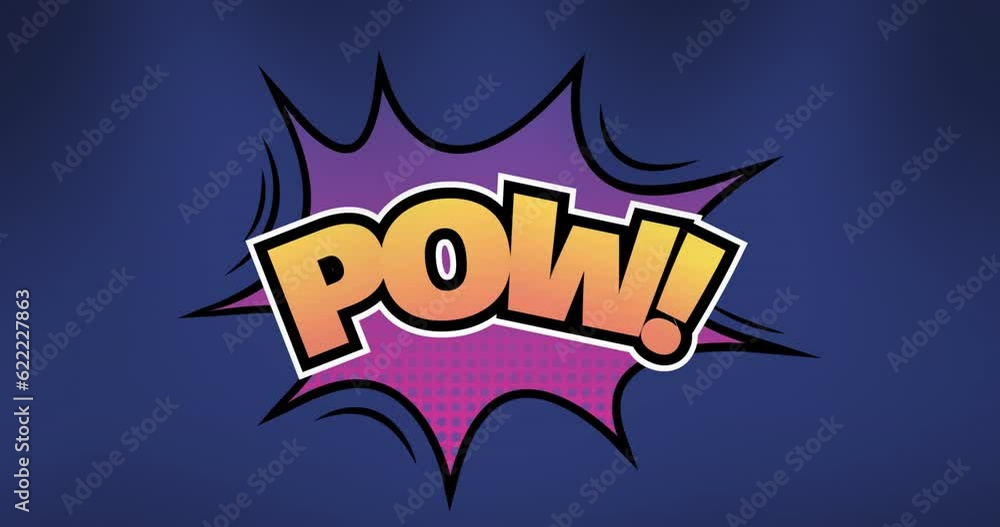 Animation of pow text over retro speech bubble on blue background Animation of pow text over retro speech bubble on blue background