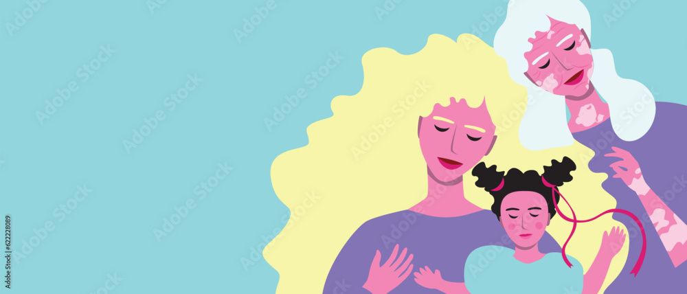 Family with women of different ages, parenthood, grandmotherhood and childhood as copy space template or vector stock illustration Family with women of different ages, parenthood, grandmotherhood and childhood as copy space template or vector stock illustration