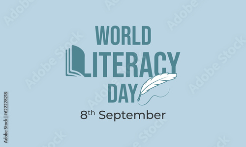 International Literacy Day Text Vector illustration, 8th September. with open book, feather pen.
