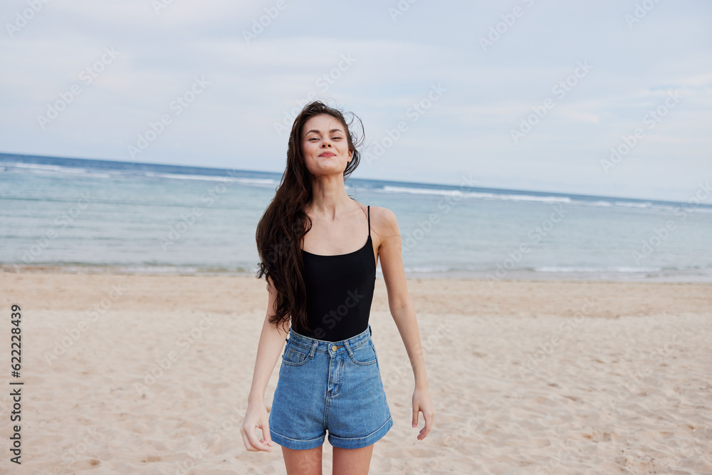 vacation woman sunset sea travel summer beach young smile running lifestyle vacation woman sunset sea travel summer beach young smile running lifestyle