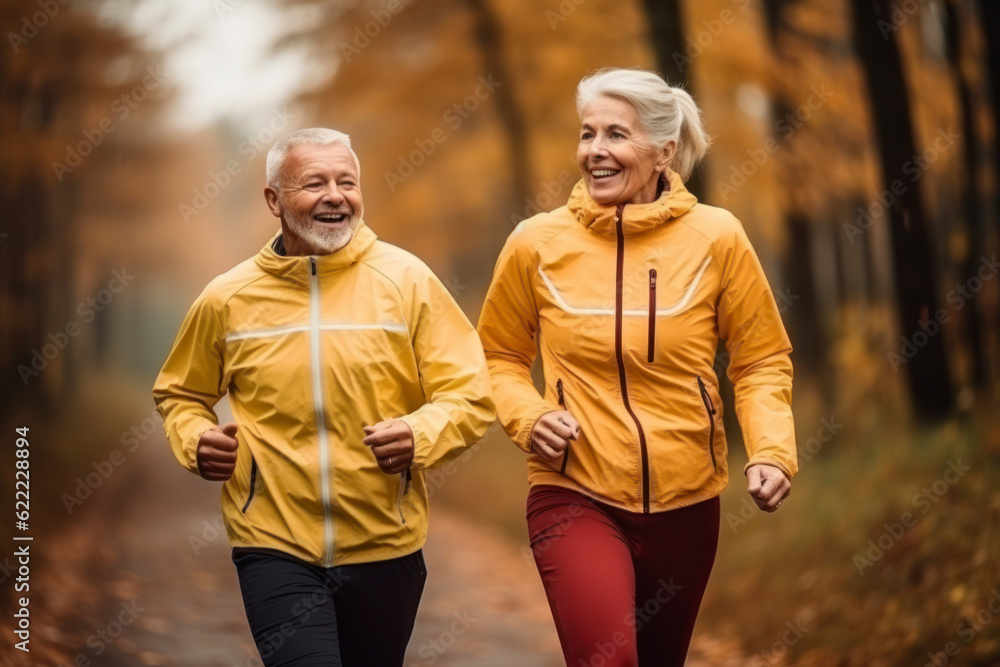 A couple of adults on a morning run. AI generated, human enhanced A couple of adults on a morning run. AI generated, human enhanced