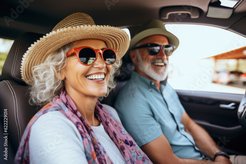Happy Senior Couple traveling in their car. AI Generative © Rafa Fernandez