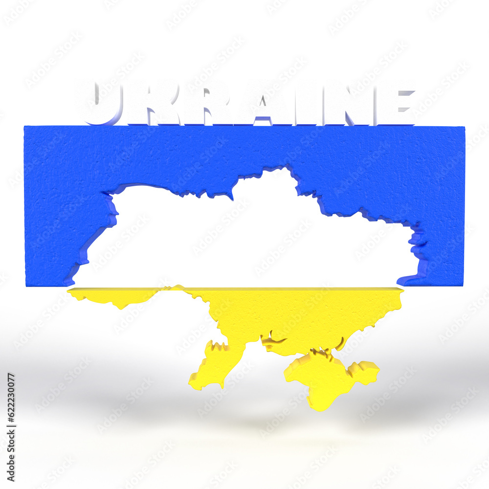 UKRAINE MAP WITH 3D CONCRETE UKRAINE COLORS