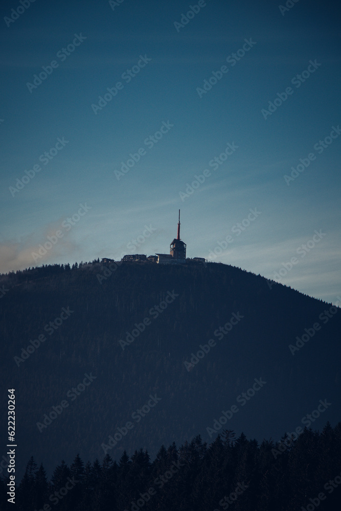 Close-up of the meteorological and radio station on the top of Lysa Hora in the Beskydy Mountains in the east of the Czech Republic