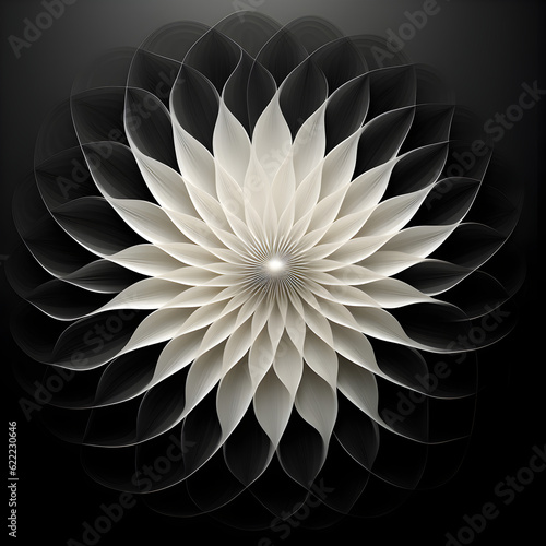 Picture a simple  elegant fractal pattern  composed of a repeating geometric shape that adds depth and complexity. A minimalist  modern style in a monochromatic black and white palette.