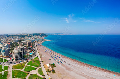 Sea and Elli beach, Rhodes, Dodecanese, Greece, Europe. Summer travel