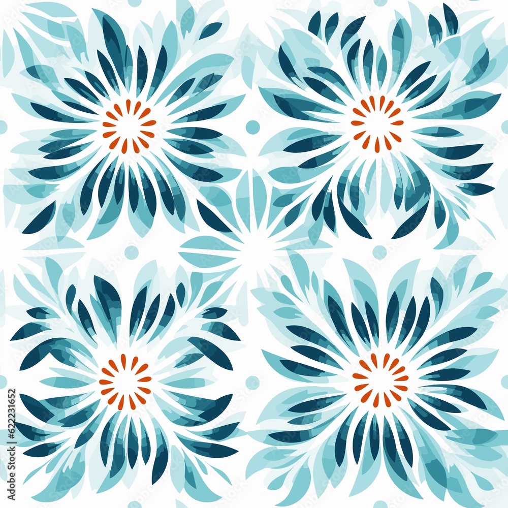 Fototapeta premium Green Floral Abstract Tile Pattern. Floral Theme.