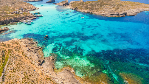 View of Blue Lagoon Malta, Europe. Azure beautiful sea, Comino island