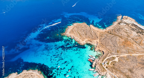 Blue Lagoon on Comino island, Malta, Europe. Azure beautiful sea