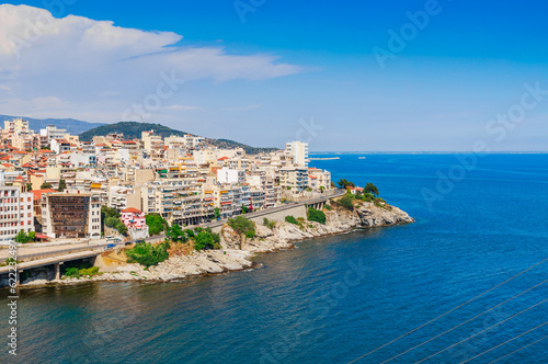Fototapeta Naklejka Na Ścianę i Meble -  Cityscape and sea in Kavala city, Macedonia, Greece, Europe in summer