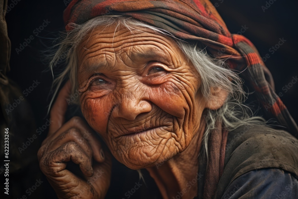 Close-up shot of an old woman in front of a farmer in the countryside Indonesia Close-up shot of an old woman in front of a farmer in the countryside Indonesia