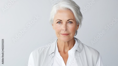 Manager or business owner, CEO, photograph of a businesswoman on a white studio background