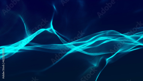 Technology background. Abstract digital particle wave. Futuristic dotted wave. Network connection structure. 3D rendering. © Viktor