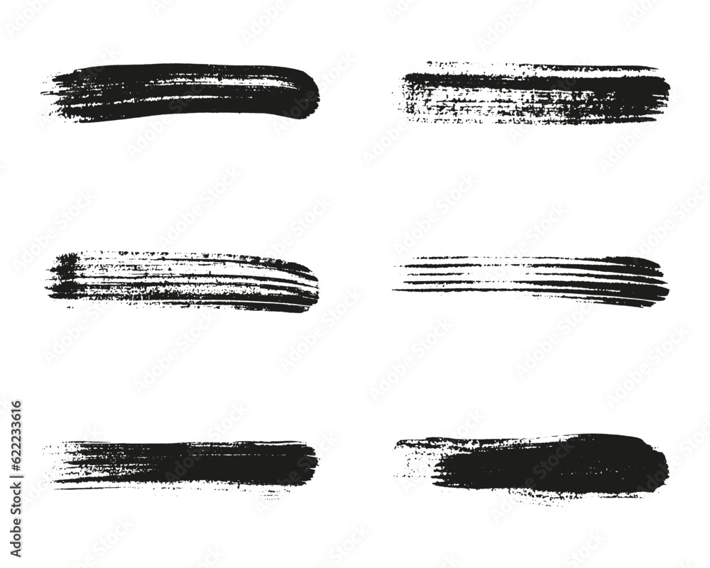 Brushstroke Paint Set. Brush Stroke, Black Watercolor Scratch in Line Shape. Ink Stripes Collection. Dirty Grunge Paintbrush. Grungy Texture Background, Abstract Design. Isolated Vector Illustration Brushstroke Paint Set. Brush Stroke, Black Watercolor Scratch in Line Shape. Ink Stripes Collection. Dirty Grunge Paintbrush. Grungy Texture Background, Abstract Design. Isolated Vector Illustration