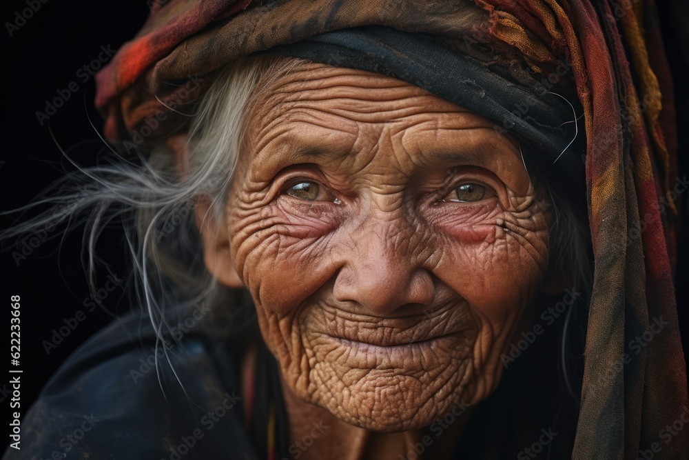 Close-up shot of an old woman in front of a farmer in the countryside Indonesia